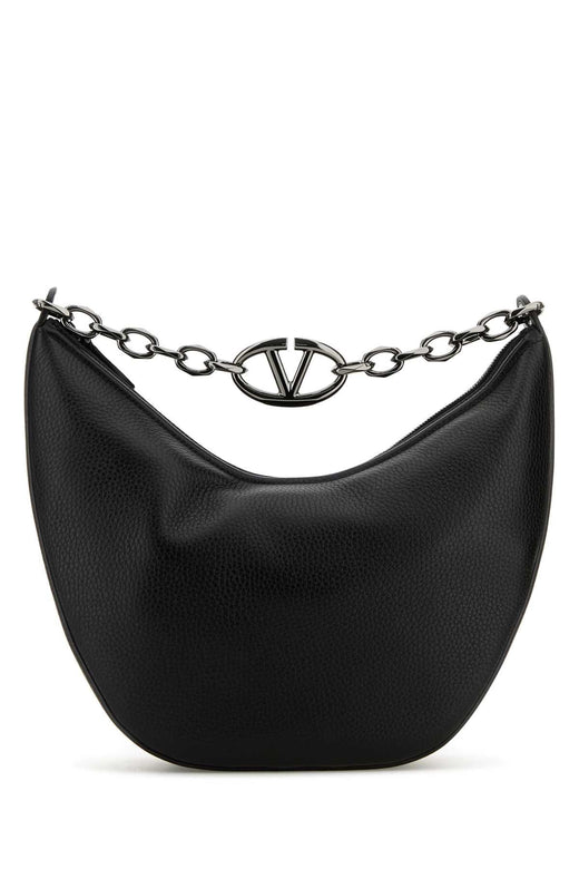 Valentino Garavani Chain-Link Calf Leather Hobo Bag — Black
