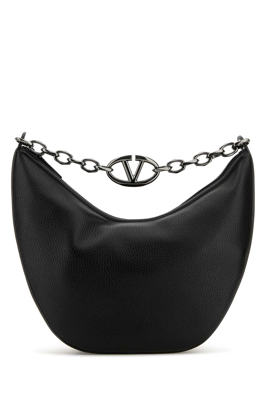 Valentino Garavani Chain-Link Calf Leather Hobo Bag — Black