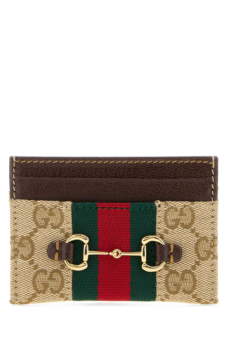 Gucci Gg Canvas With Web Stripe Card Case — Beige Wallet