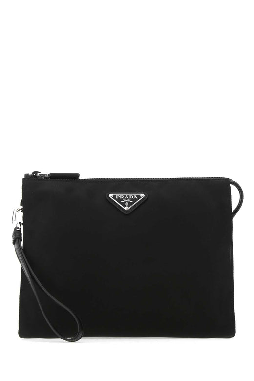Prada Re-Nylon And Calfskin Clutch — Black Poliammidericiclata-vitello