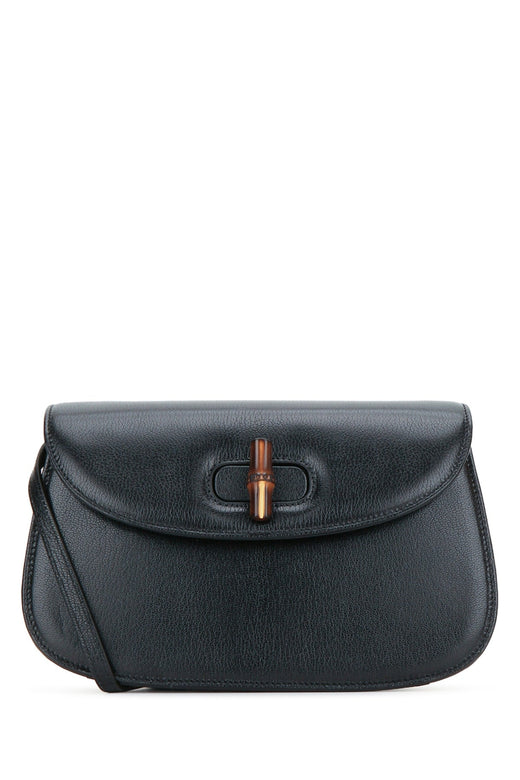 Gucci Bamboo Shoulder Bag — Black Pebbled Leather
