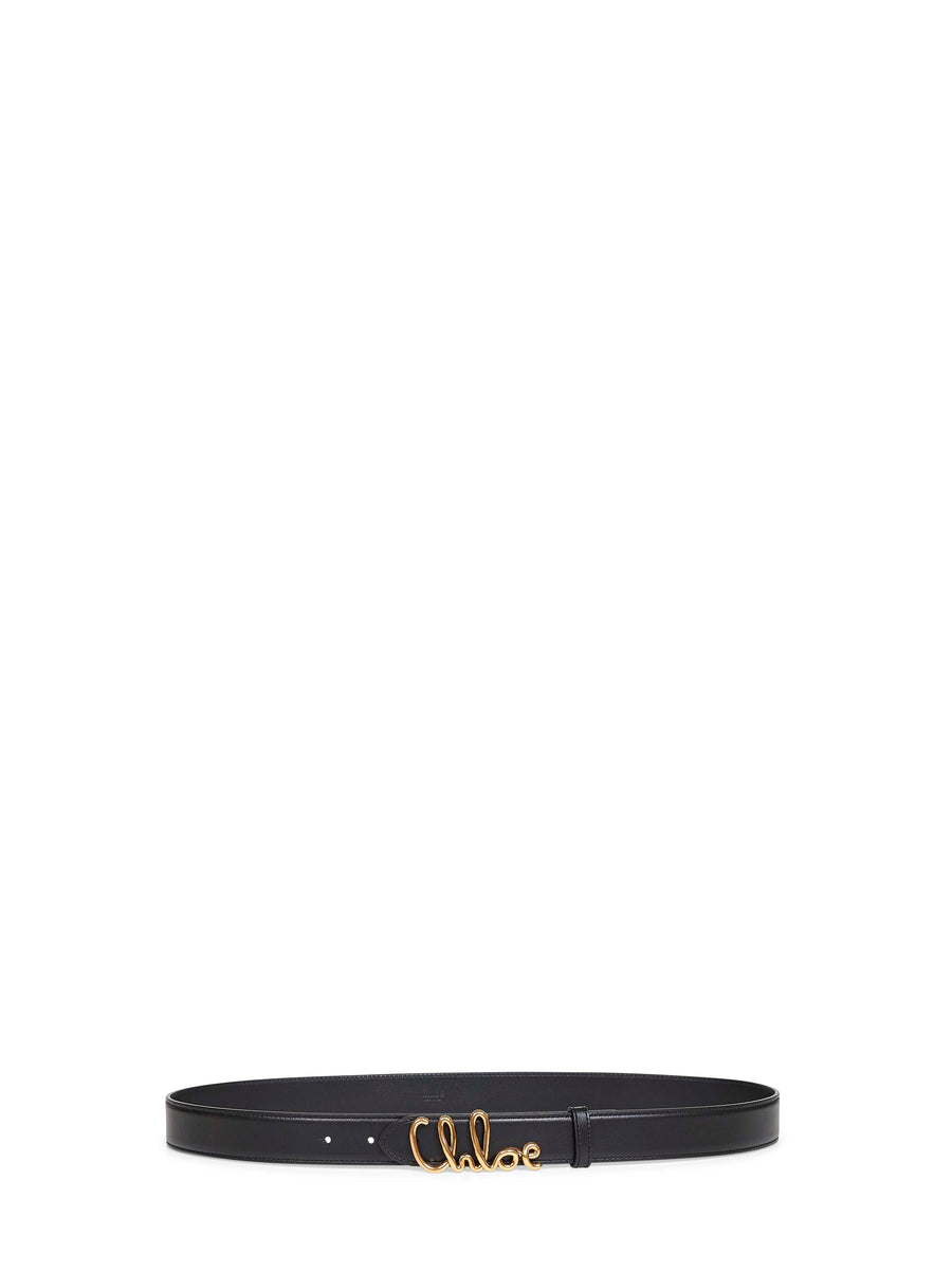 Chloé Logo-Embossed Calf Leather Belt — Black