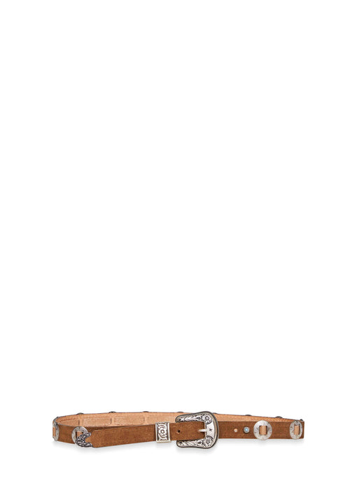 Golden Goose Nubuck Leather With Decorative Hardware Belt — Brown Bovine (top Grain)