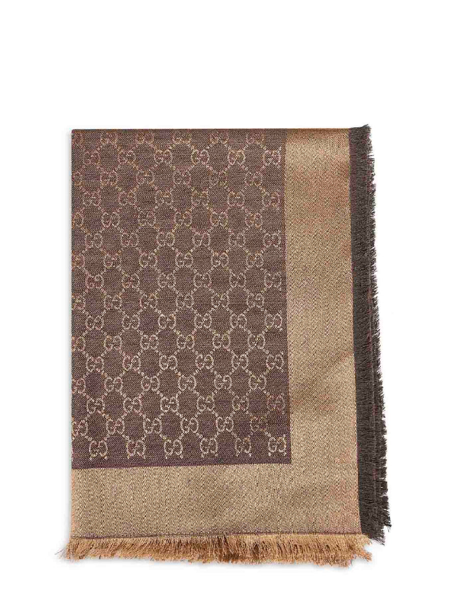 Gucci Jacquard Gg Silk-Wool Shawl — Brown Shawls