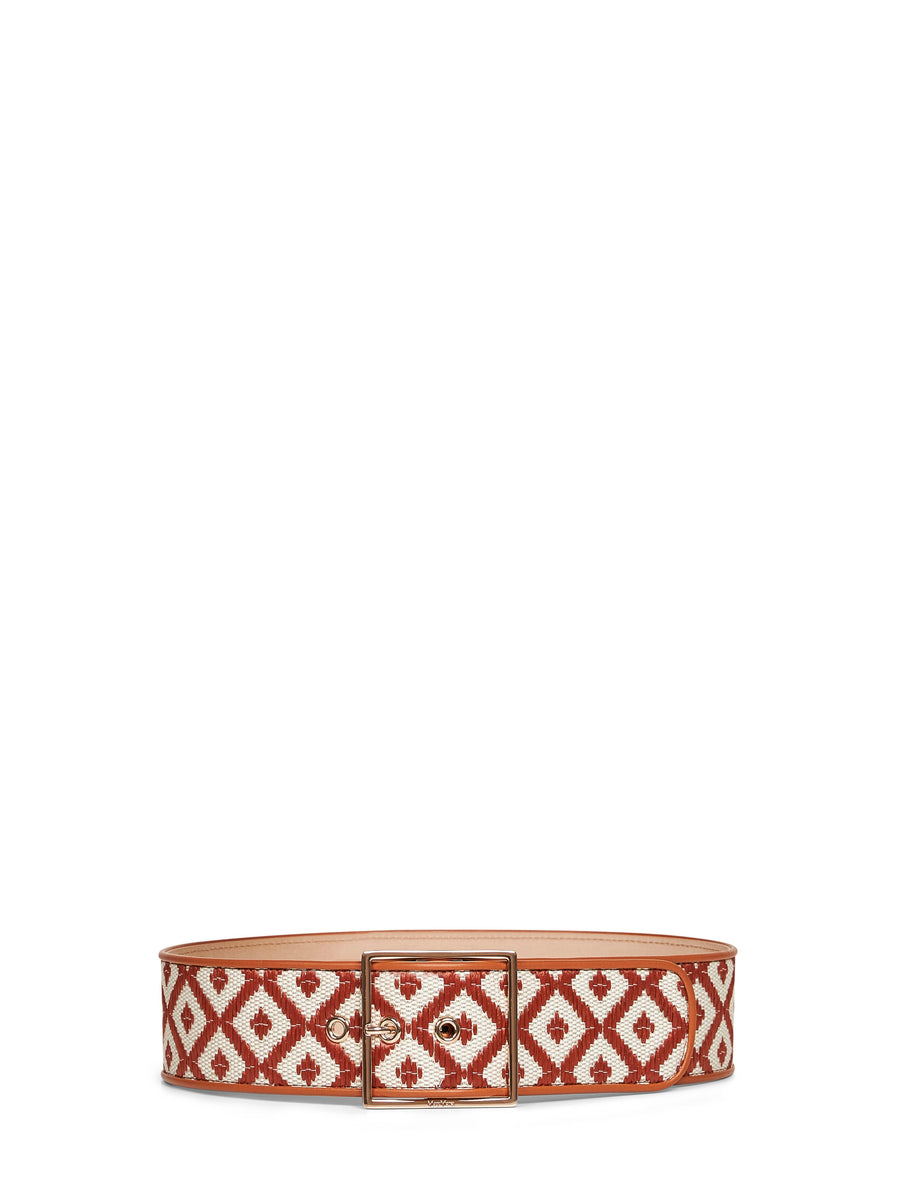 Max Mara Raffia-Effect Diamond Pattern Belt — Multicolor Cotton