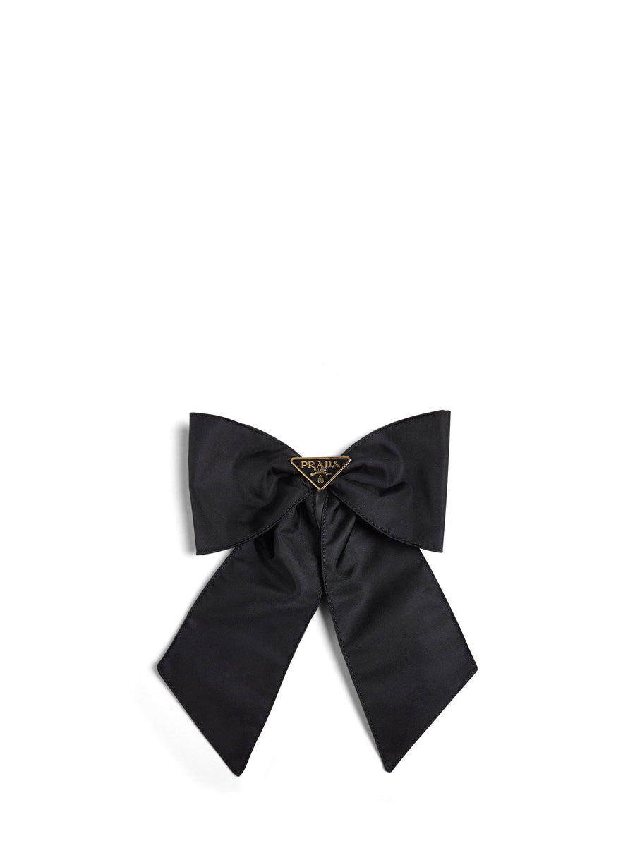 Prada Re-Nylon Bow Hair Clip — Black Recycled Polyamide Pins Claws & Clips