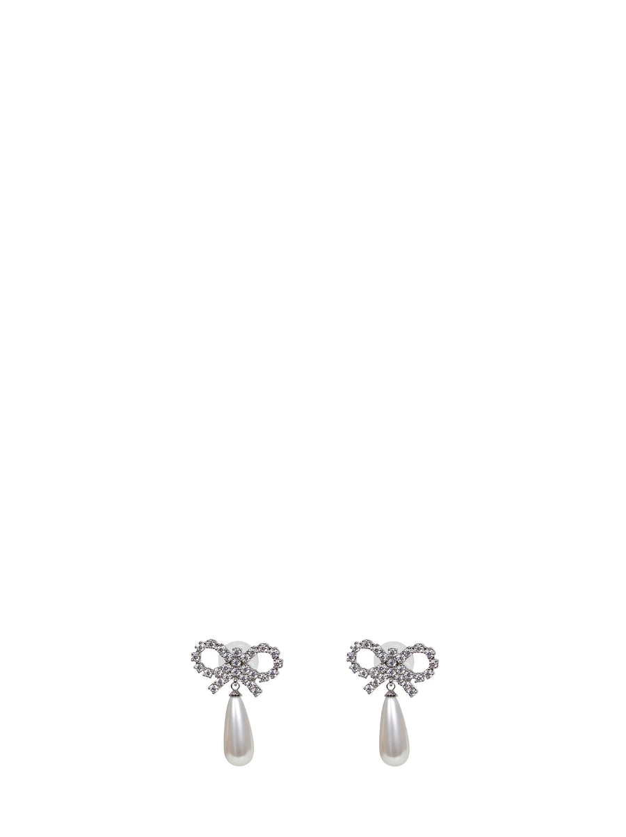 Self-Portrait Crystal Bow Pearl Drop Earrings — Silver Metals & Alloys: Copper