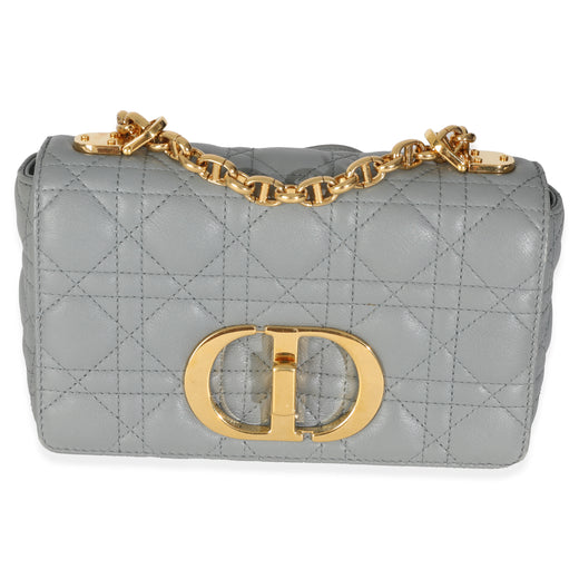 Christian Dior Blue Supple Calfskin Small Caro Chain Bag Blue; Gray Leather Handbag