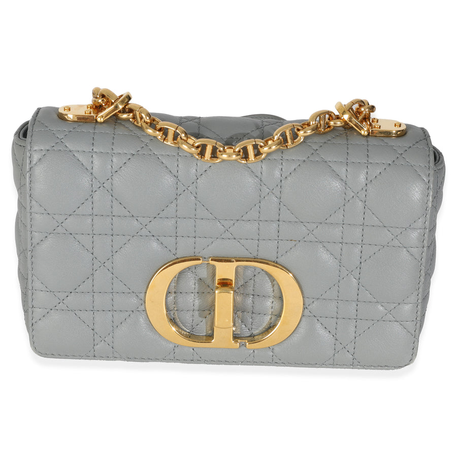 Christian Dior Blue Supple Calfskin Small Caro Chain Bag Blue; Gray Leather Handbag