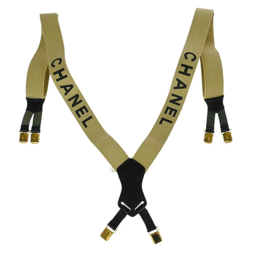 Chanel Logo Suspenders Canvas Beige Accessory