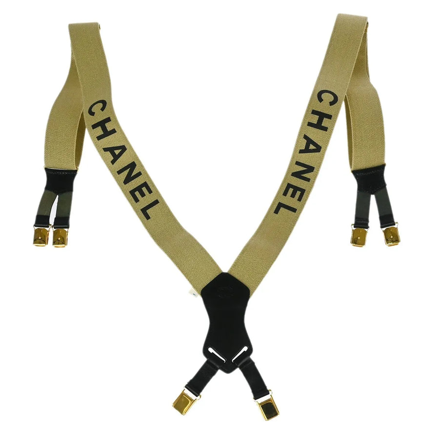 Chanel Logo Suspenders Canvas Beige Accessory