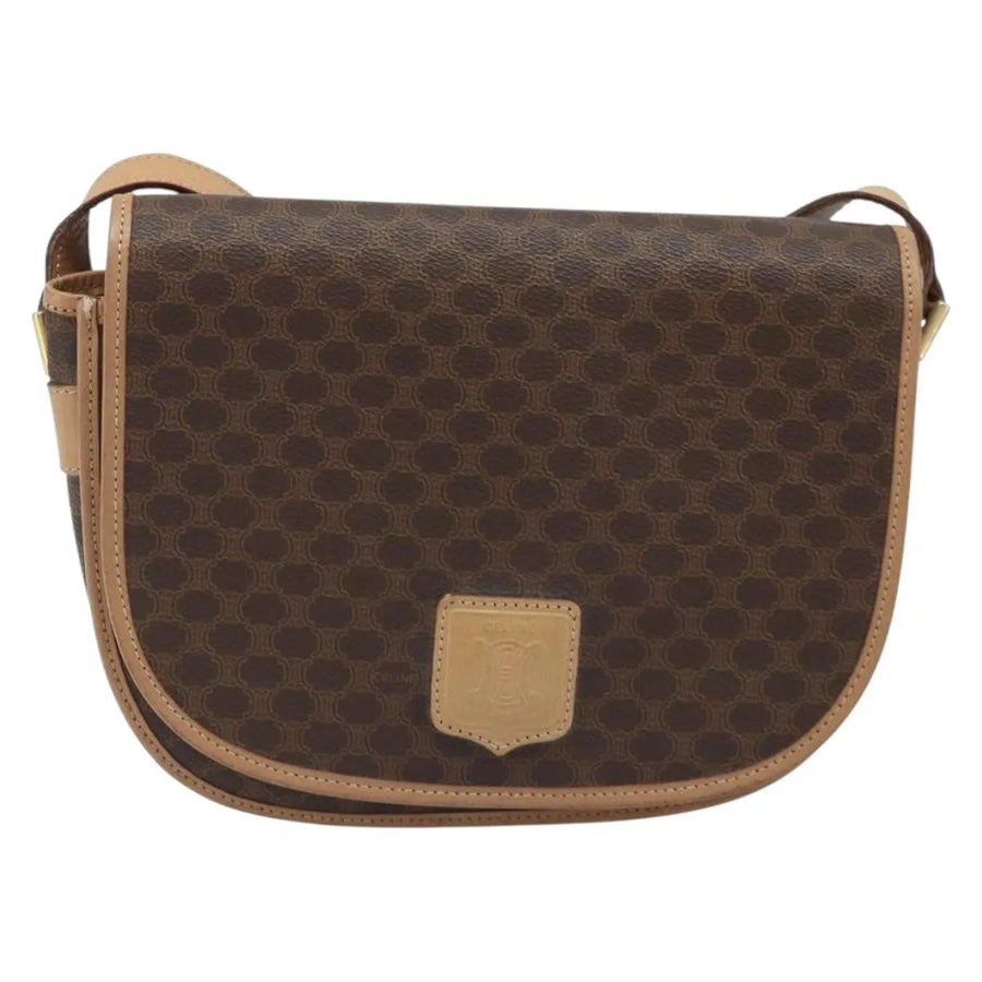 Celine Vintage Macadam Canvas And Leather Brown Bag