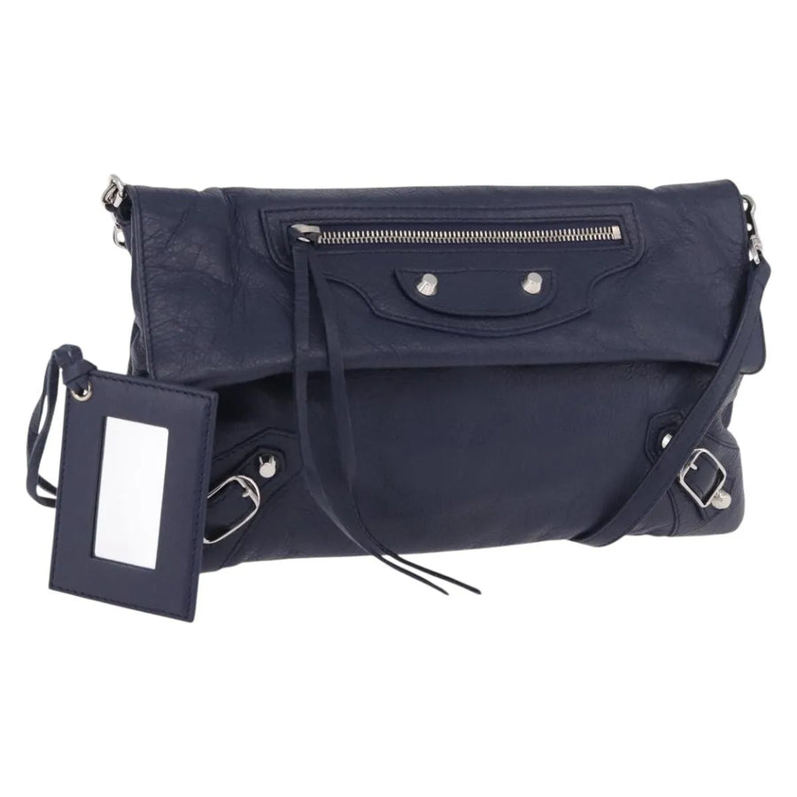 Balenciaga Classic Studs Envelope Strap Clutch Leather Navy Bag
