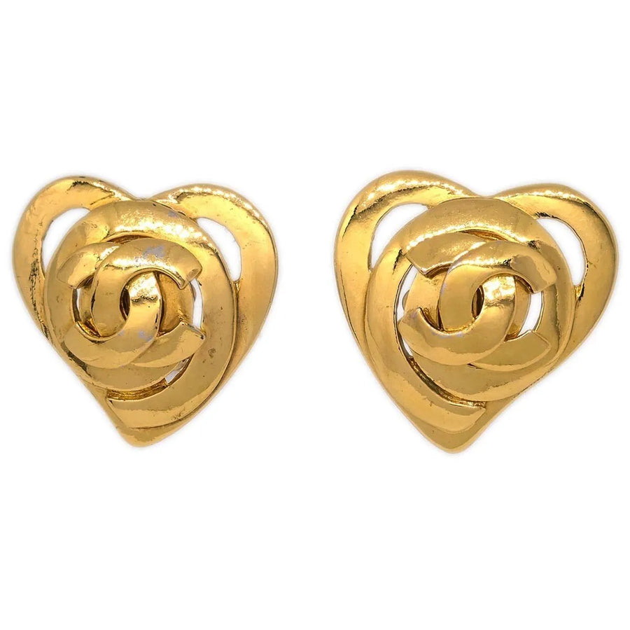 Chanel Cc Heart Pendant Metal Gold Gold_plated Jewelry