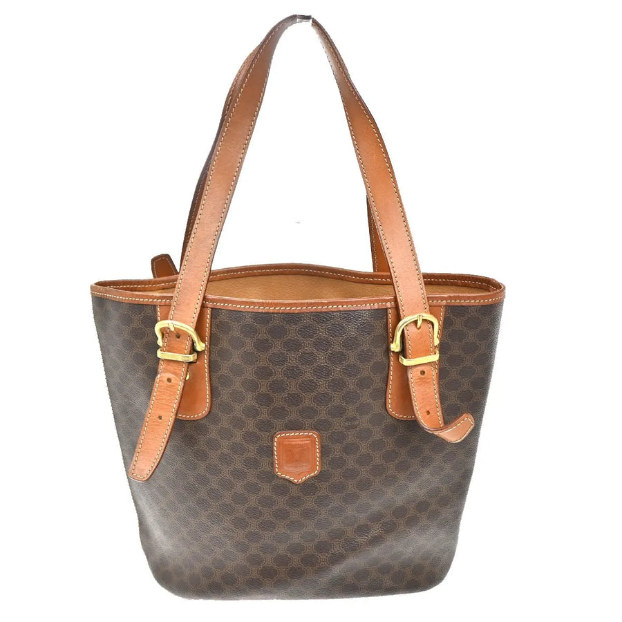 Celine Vintage Macadam Canvas And Leather Brown Bag