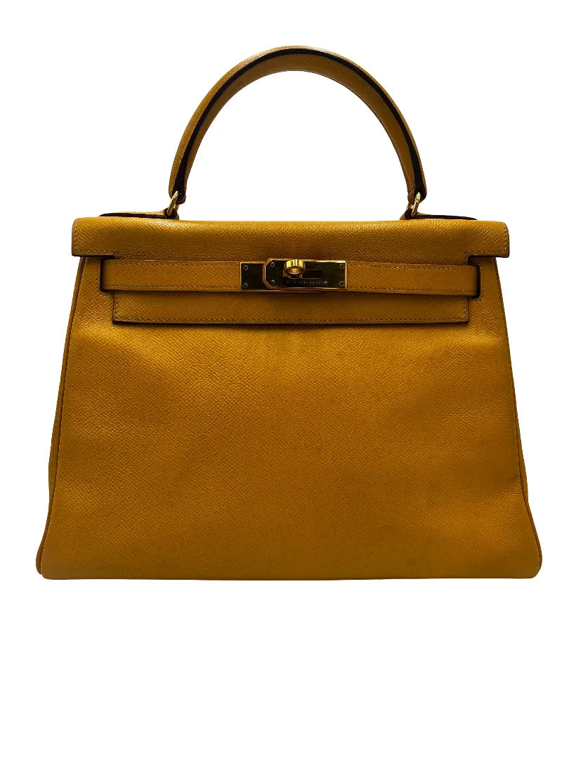 Hermes Kelly 32 Graine Couchevel Yellow Leather Bag