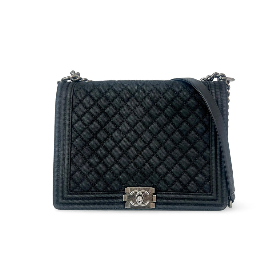 Chanel Quilted Boy Tote Aged Glazed Calfskin Black Denim_jeans Bag