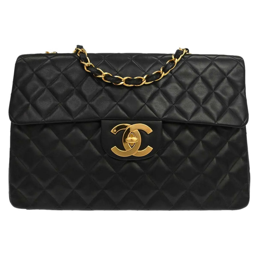 Chanel Vintage Cc Chain Flap Shoulder Quilted Lambskin Black Leather Bag
