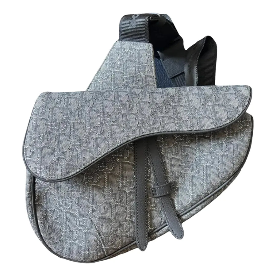 Christian Dior Saddle Oblique Canvas Gray Bag