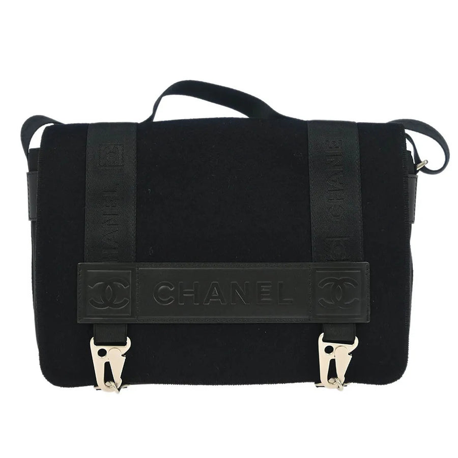 Chanel Sport Line Flap Messenger Wool And Nylon Black Bag