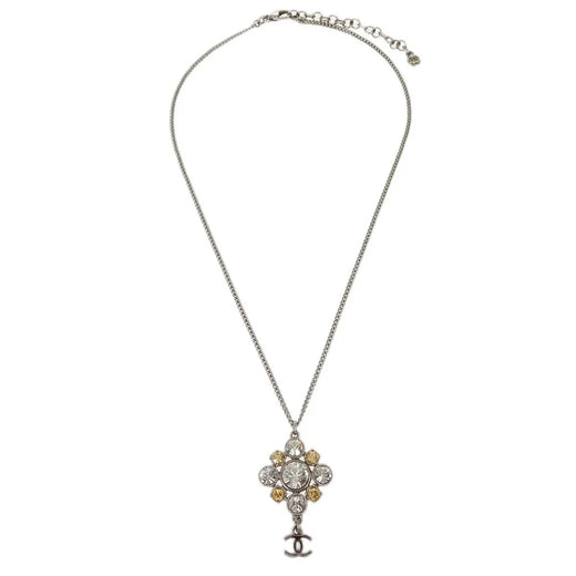 Chanel Cc Cluster Drop Pendant Metal With Crystals Silver Silver_plated Jewelry