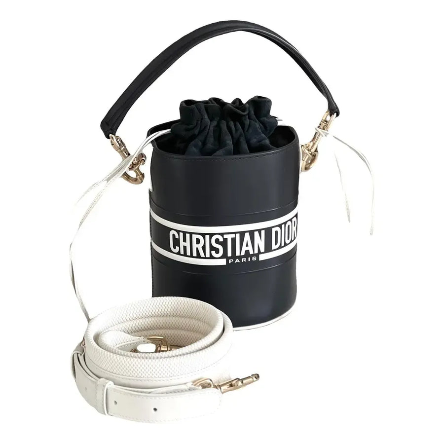 Christian Dior Vibe Drawstring Bucket Leather Black Calfskin Bag