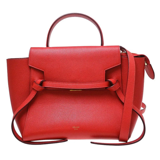 Celine Belt Calfskin Red Leather Bag