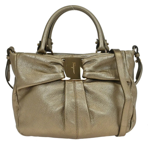 Salvatore Ferragamo Vala Leather Gold Bag