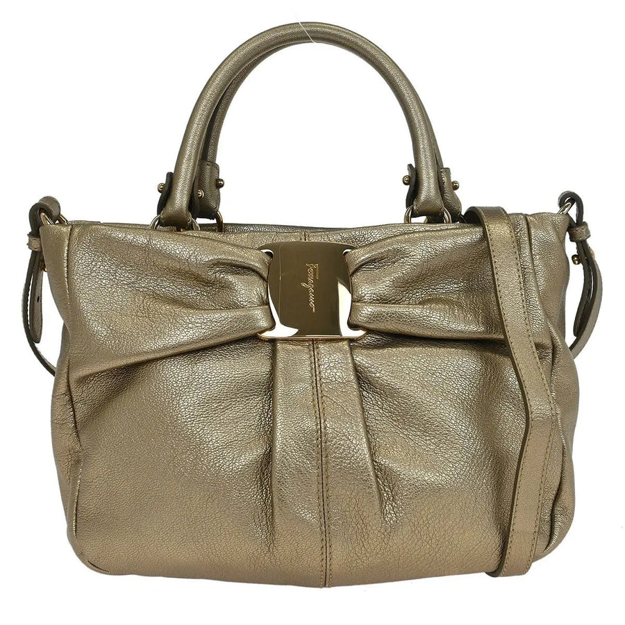 Salvatore Ferragamo Vala Leather Gold Bag
