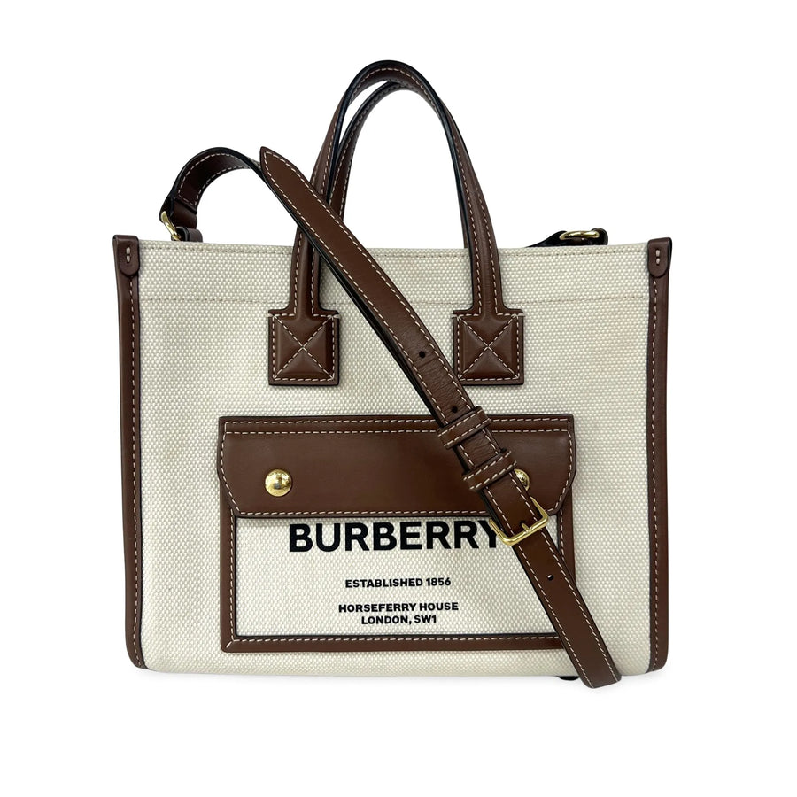 Burberry Freya Shopping Tote Canvas With Leather Beige Bag