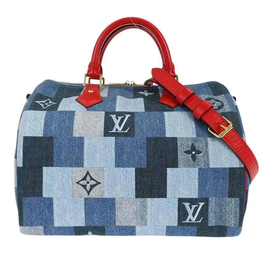 Louis Vuitton Speedy Bandouliere Damier And Monogram Patchwork Denim Blue Denim_jeans Bag