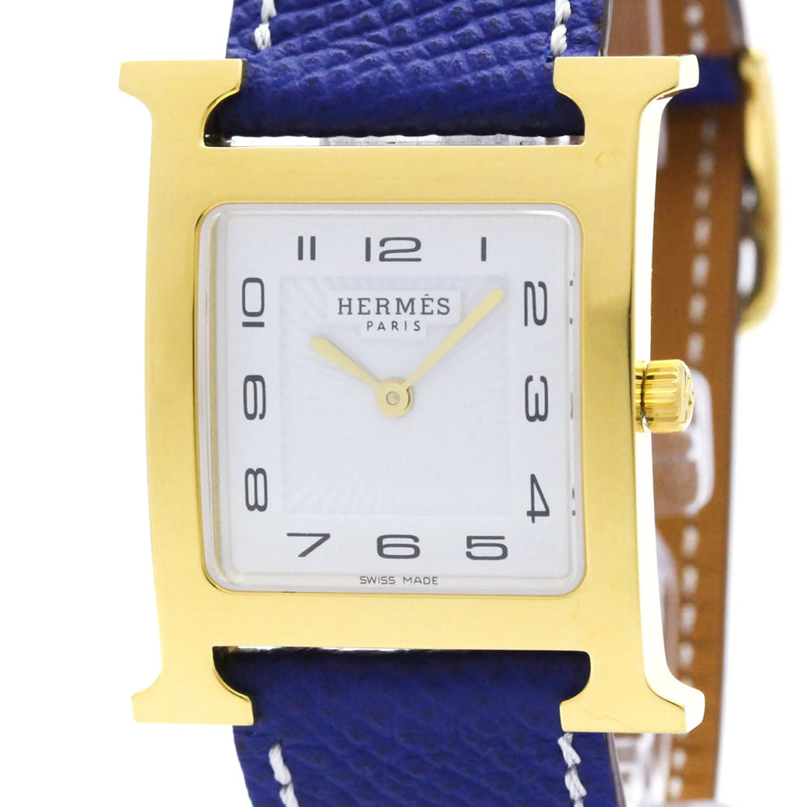 Hermes Heure H Quartz Plated Metal And Leather Watch