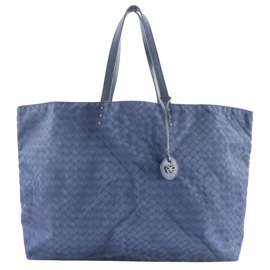 Bottega Veneta Intrecciolusion Tote Printed Nylon Navy Bag