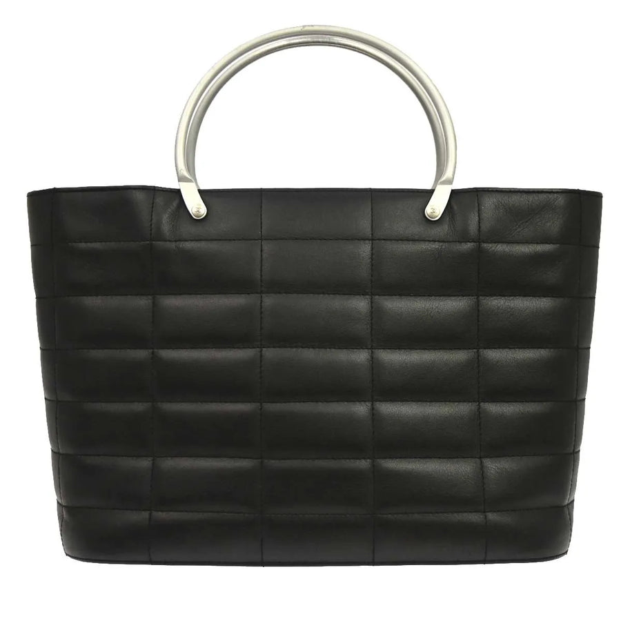 Chanel Vintage Chocolate Bar Tote Quilted Leather Black Bag