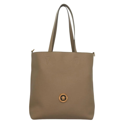 Versace La Medusa Tote Embossed Canvas Beige Leather Bag