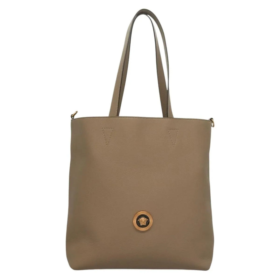 Versace La Medusa Tote Embossed Canvas Beige Leather Bag