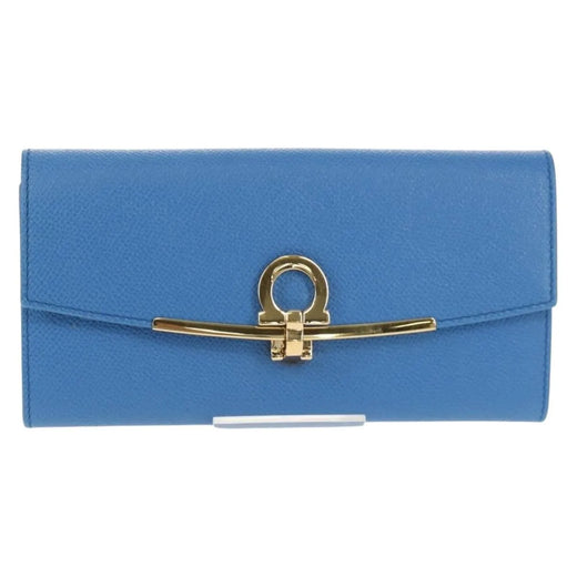 Salvatore Ferragamo Gancini Flap Continental Leather Blue Accessory