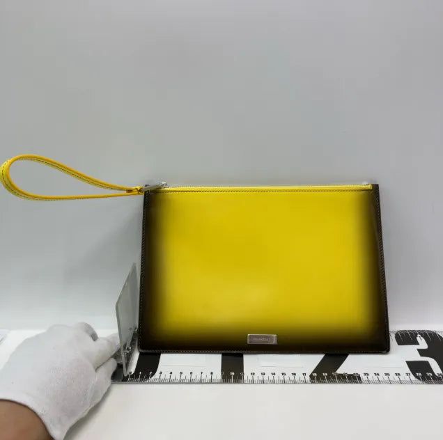 Salvatore Ferragamo Wristlet Clutch Studded Leather Yellow Bag