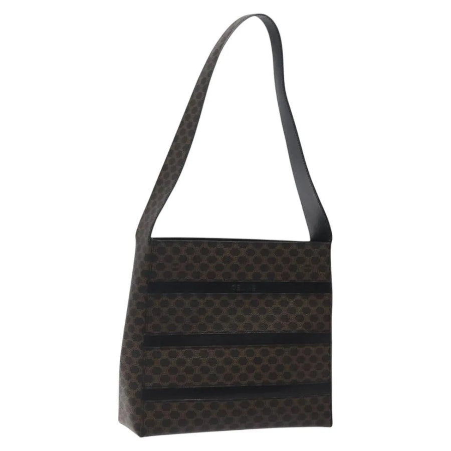 Celine Vintage Macadam Canvas And Leather Black Bag
