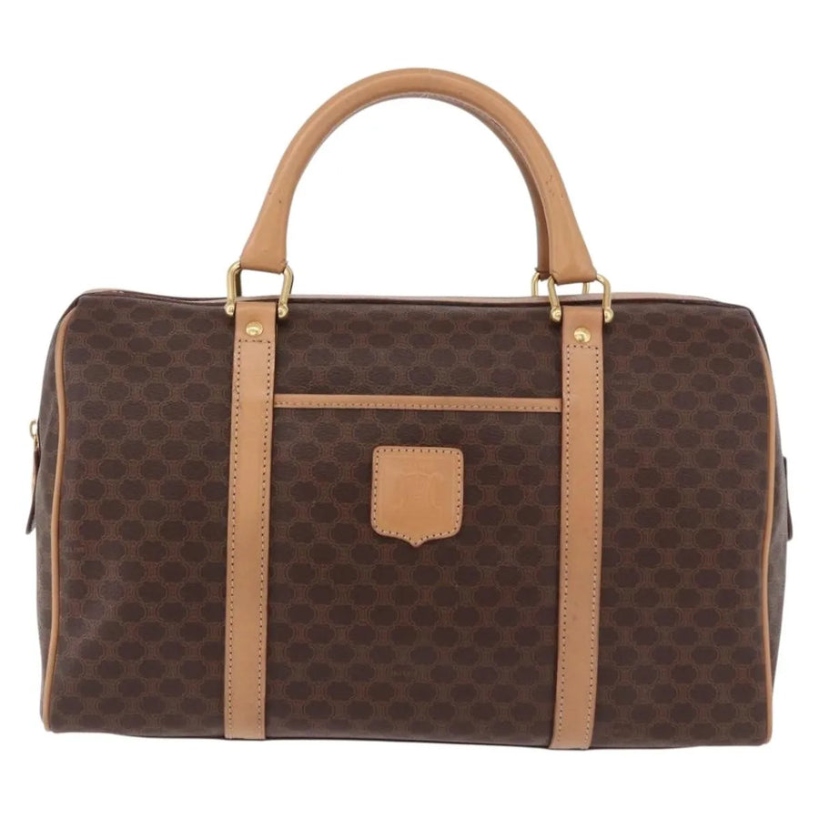 Celine Vintage Macadam Boston Canvas And Leather Brown Pvc Bag
