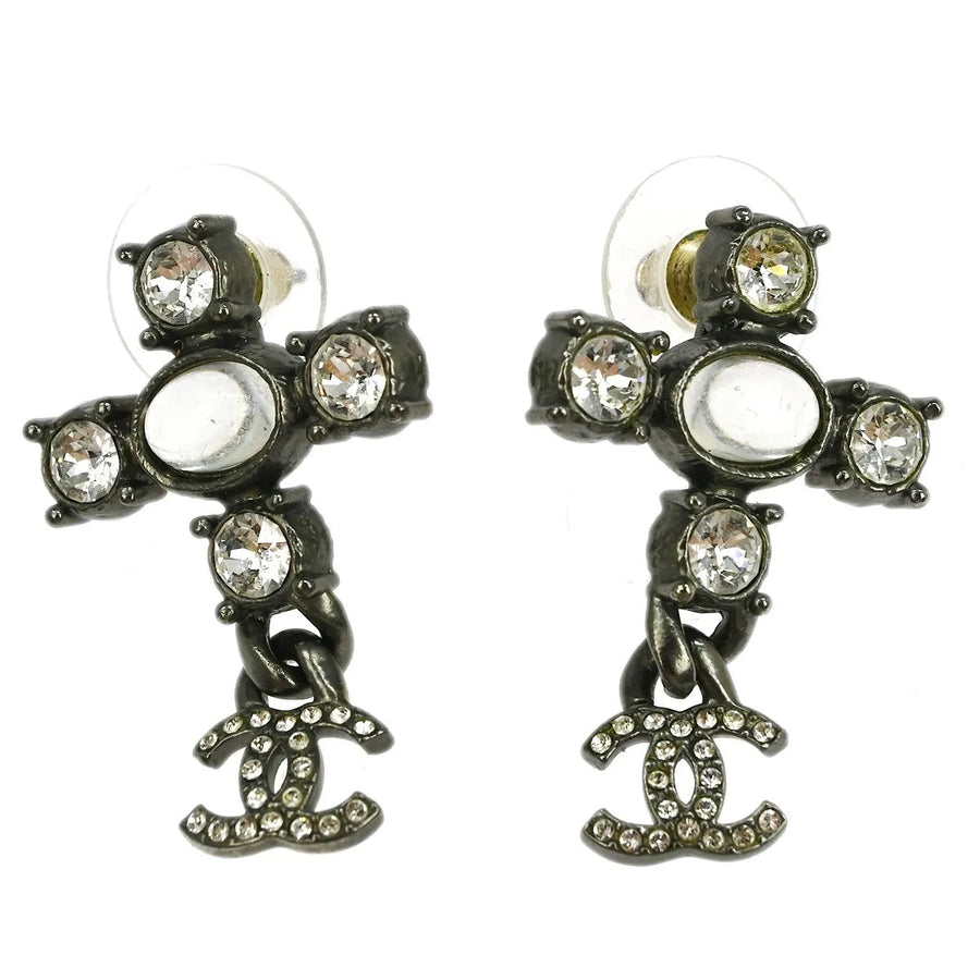 Chanel Cc Dangle Metal With Crystals Silver Silver_plated Jewelry