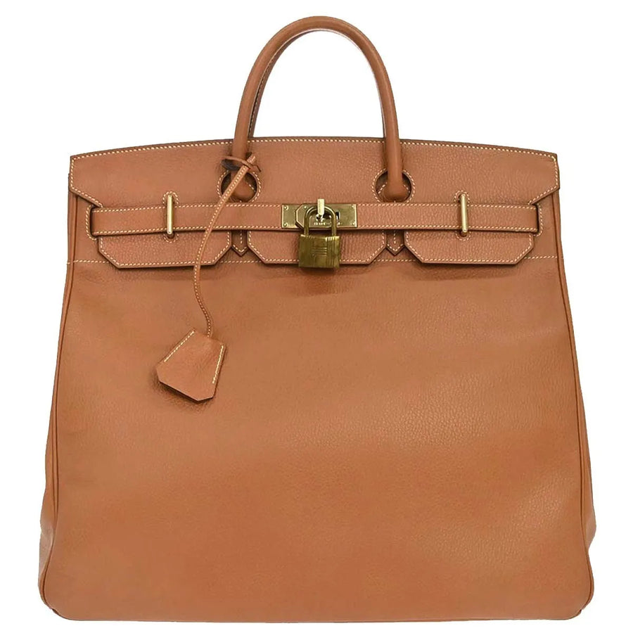 Hermes Hac Birkin Black Fjord With Palladium Hardware Brown Leather Bag