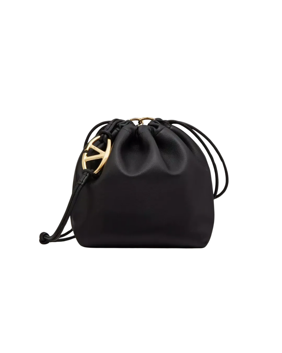 Valentino Garavani Vlogo Pouf Bucket Leather Black Bag