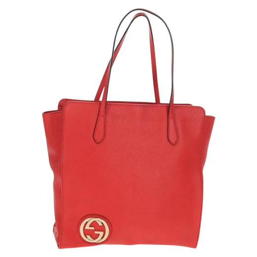Gucci Grand Prix Interlocking Gg Tote Grainy Leather Red Bag
