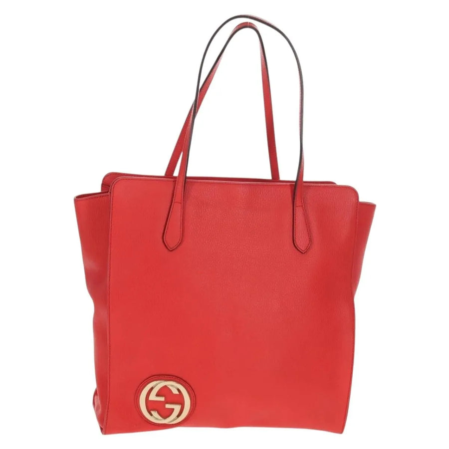 Gucci Grand Prix Interlocking Gg Tote Grainy Leather Red Bag