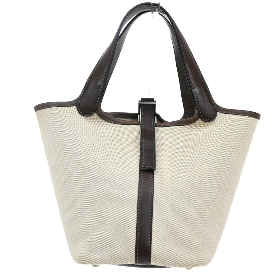 Hermes Picotin Toile And Leather Beige Canvas Bag