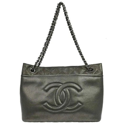 Chanel Timeless Cc Shopping Tote Quilted Caviar Metallic Leather Bag