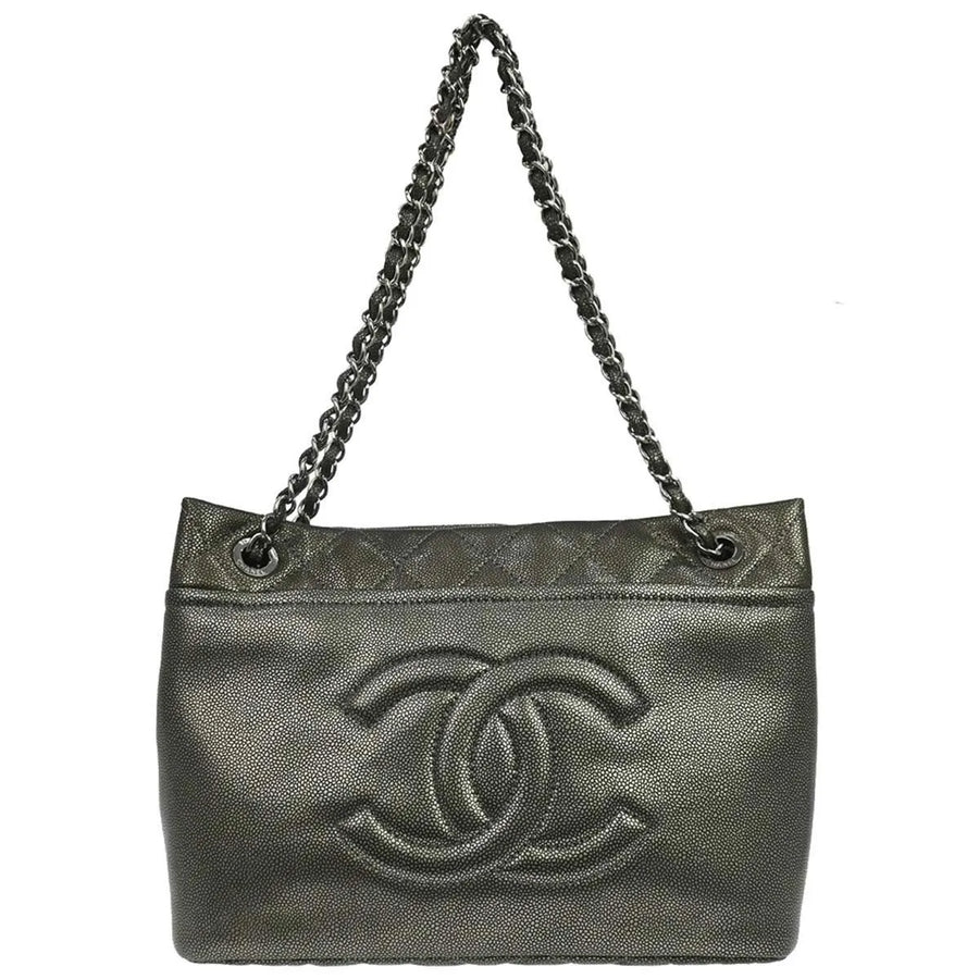 Chanel Timeless Cc Shopping Tote Quilted Caviar Metallic Leather Bag