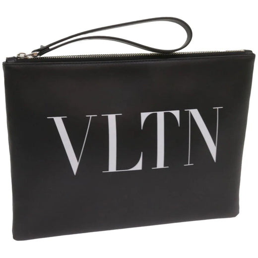 Valentino Garavani Vltn Wristlet Clutch Printed Leather Black Bag