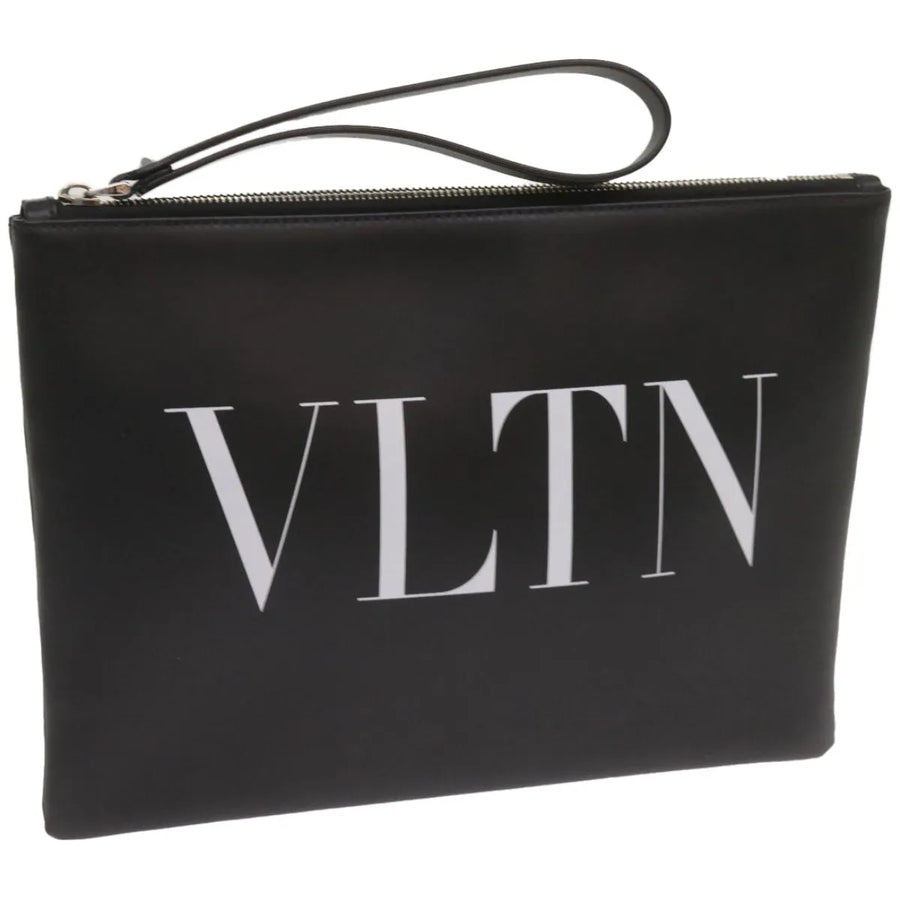 Valentino Garavani Vltn Wristlet Clutch Printed Leather Black Bag